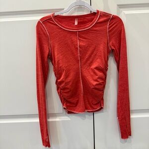 FP Movement Red Long Sleeve Ruched Top